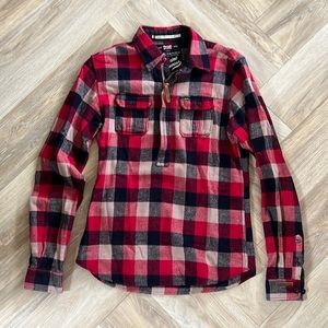 Scotch & Soda 1/4 zip flannel - EUC - like new. Slim fit Medium leather accents
